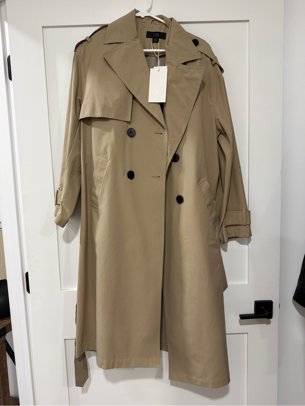 Zara Khaki Trench Coat with Black Buttons - Picture 6 of 9